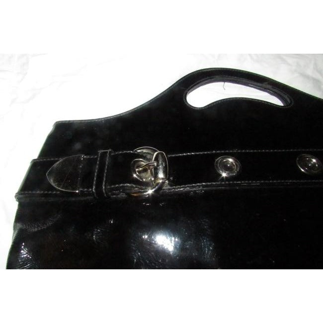 Gucci Top Handle Punch Top Blackchrome Patent Leather Tote