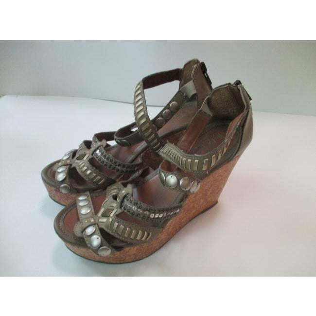 Lei Tan Snakeskin Cork Wedge Sandals Size Us