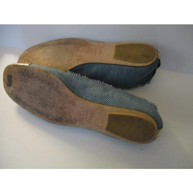 French Sole Blue Aqua Distressed Fringe Metallic Toe Ballet Flats Size Us