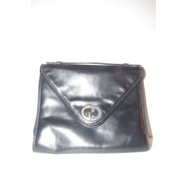 RARE, vintage, Gucci, black leather, original '1973 two-way top handle' shoulder purse with a removable strap