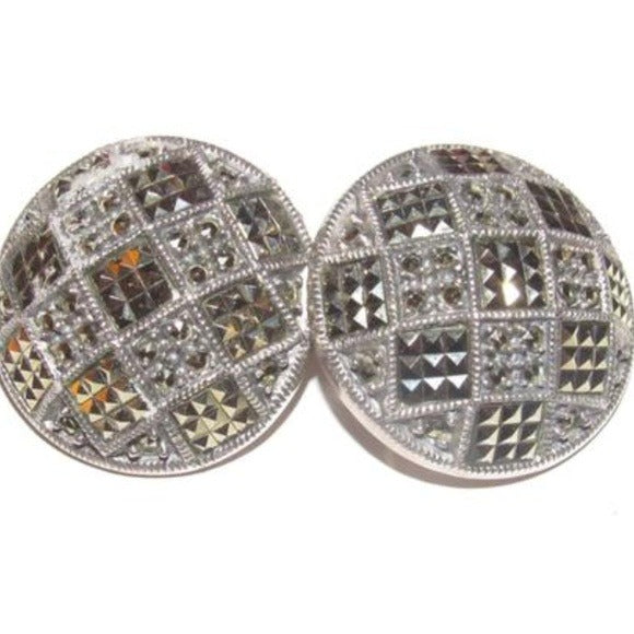 Judith Jack Art Deco Marcasite Checkerboard Pierced with Clip On Earrings