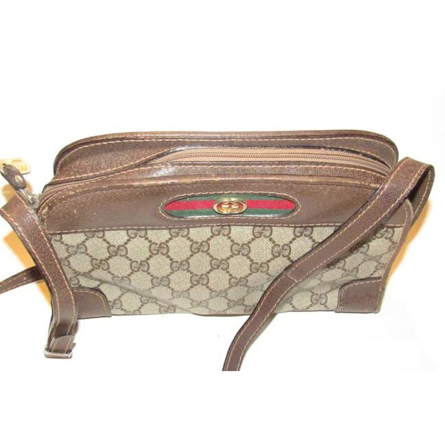 Gucci Vintage Gg Web Brown And Large G Logo Print Coated Canvas