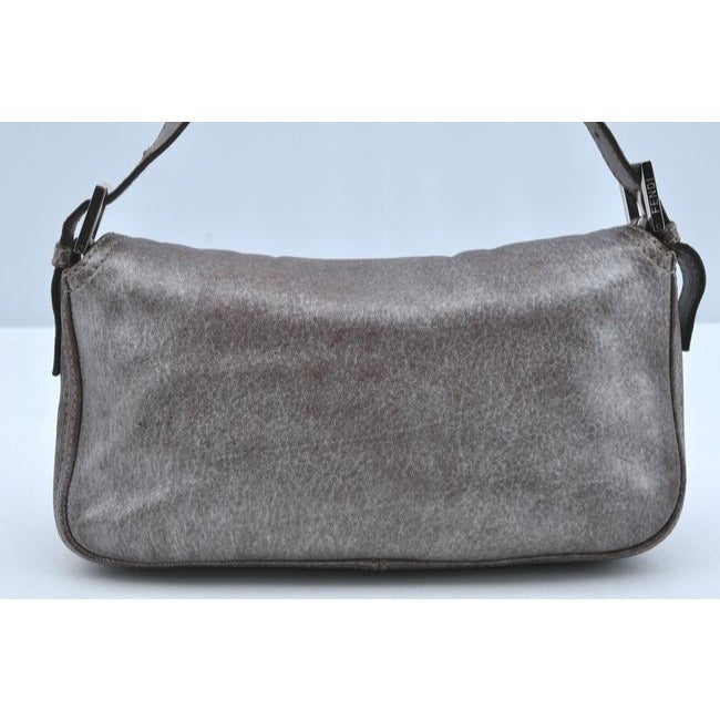 Fendi Shoulder Bag Double Flap Mamma Gray Lambskin Leather Baguette