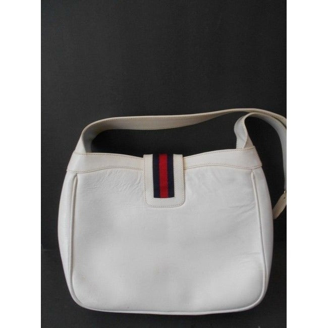 Gucci Vintage Pursesdesigner Purses White Leather With Red And Blue Striped Accent And Large Gold G