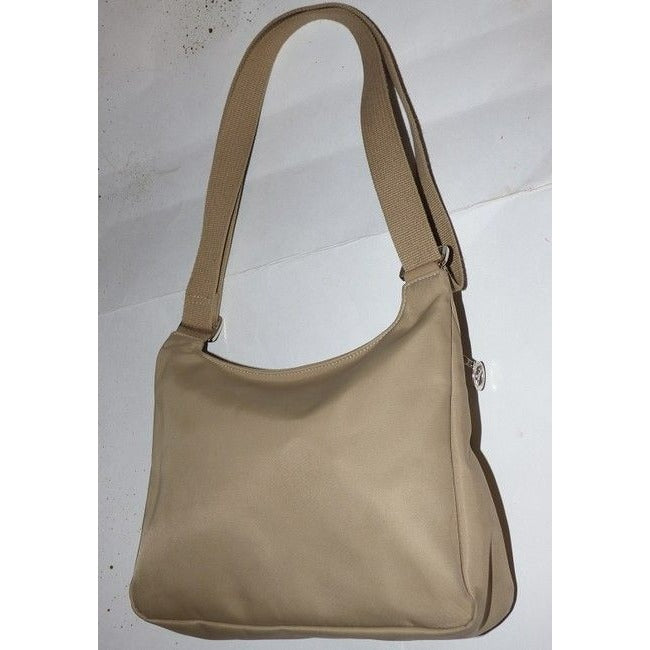 Longchamp Vintage Khaki Or Tan Leather And Heavy Canvas Fabric Nylon Messenger