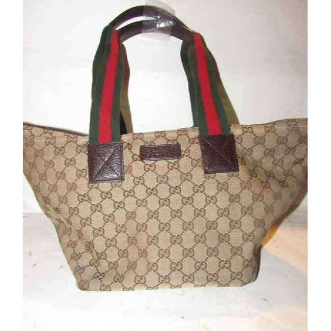 Gucci Web Supreme With Red Green Straps Brown And Gg Leather Tote