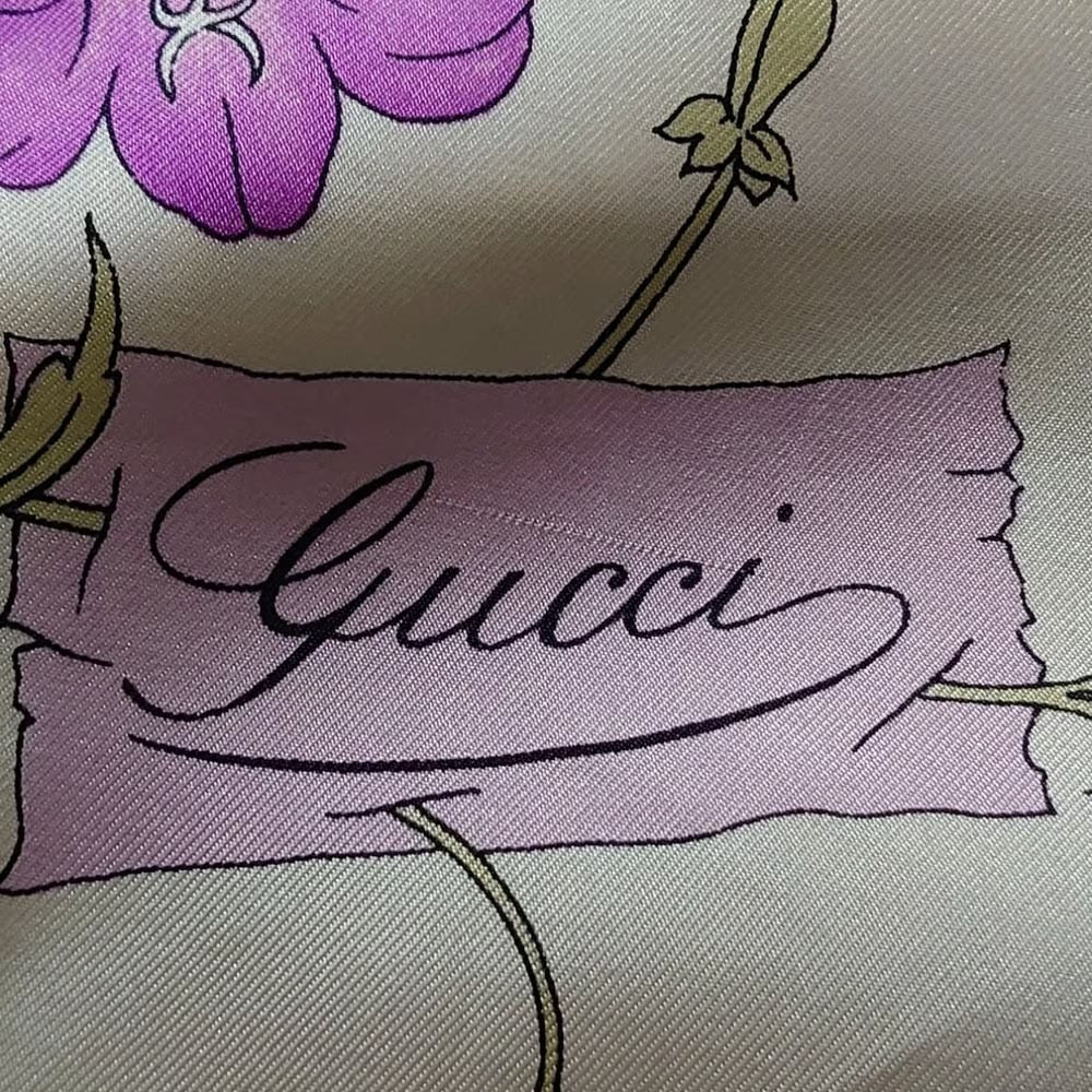 Vintage Gucci silk floral print scarf in purple, green, and yellow