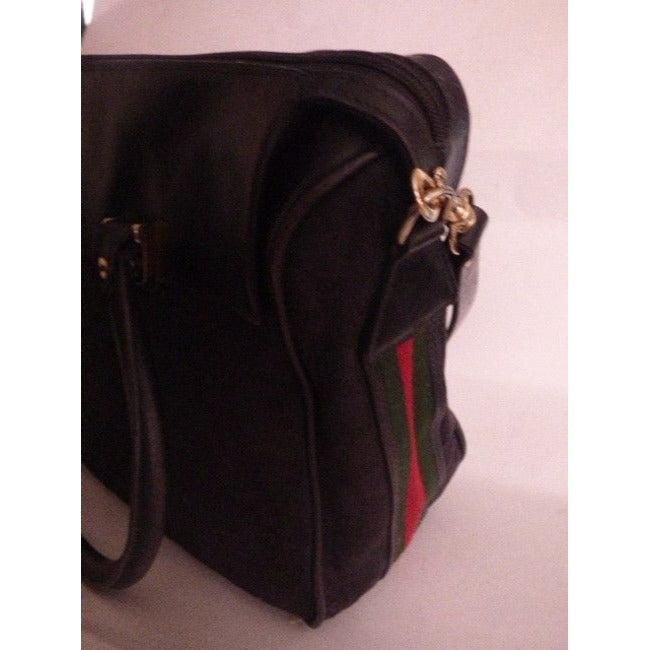 Gucci Vintage Pursesdesigner Purses Black With Small G Logo Print Canvasleather With Red And Green S