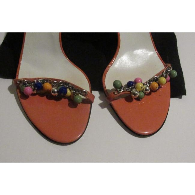 Dolce & Gabbana, new/unworn, dressier, strappy sandals or heels made of tangerine orange leather with colorful beads