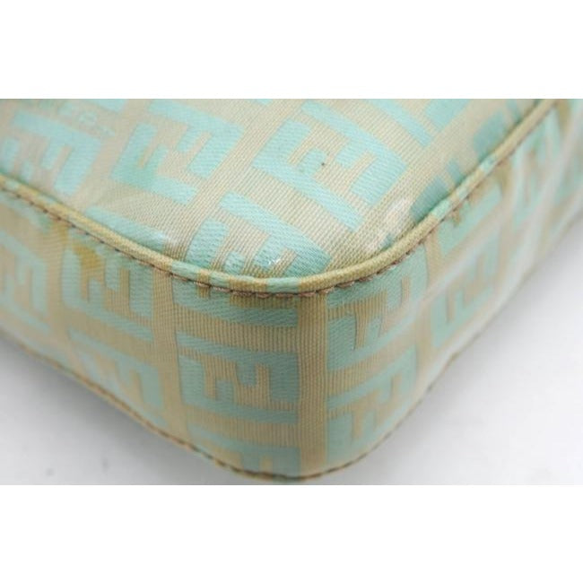 Fendi Xl W Print Enamel Ff Clasp Aqua Zucchino On Goldkhaki Patent Leather Baguette