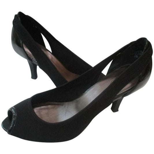 Joan And David Black Mesh Patent Peep Toe Cut Out Pumps Size Us