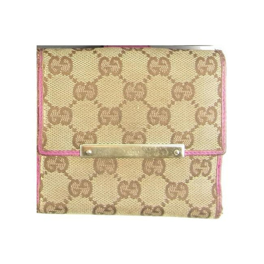 Gucci Brown Large G Logo Canvas And Hot Pink Leather Vintage Wallet