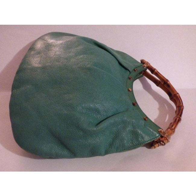 Gucci Vintage Teal Green Leather With Bamboo Handles Tote