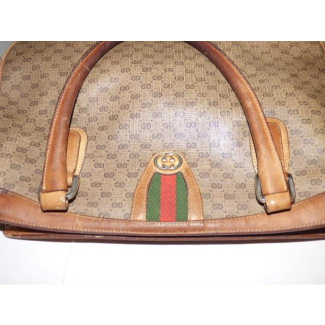 Gucci Vintage Gg Brown Small G Logo Print Coated Canvas And Brown Leather