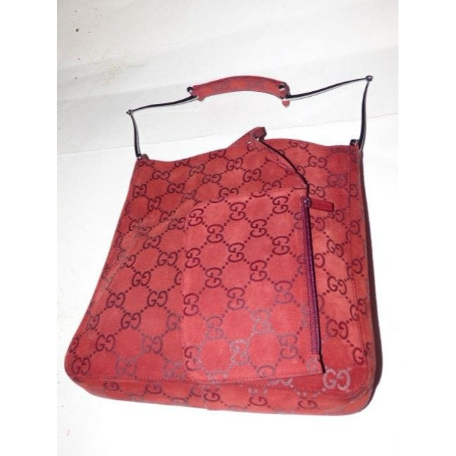 Gucci Vintage Red Suede And Leather With Embossed Large G Print Leather Canvas