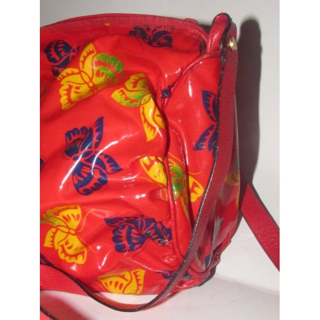 Bottega Veneta Vintage Pursesdesigner Purses Yellow And Blue Butterfly Print On Red Glossy With Red