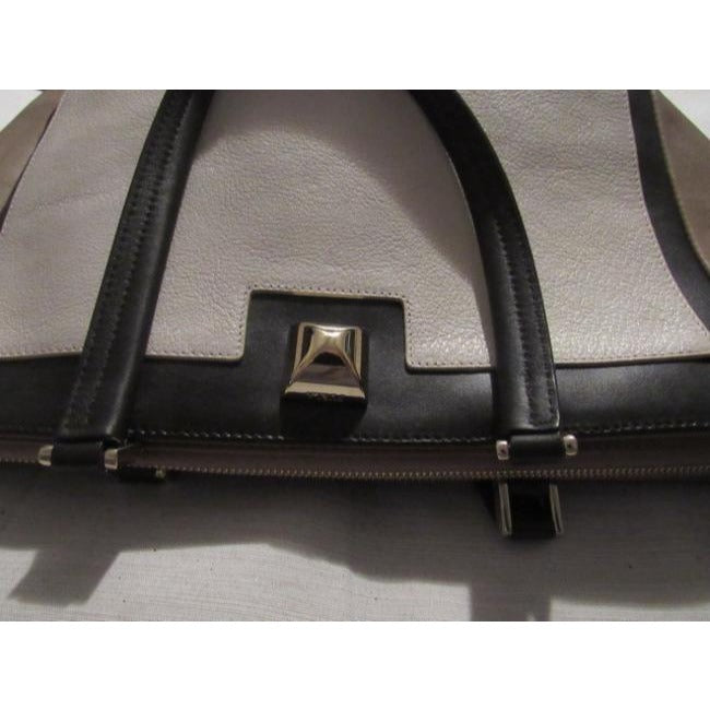 Furla Black, Ivory, Dark Brown, & Latte, Leather Color Block Design Satchel/Tote