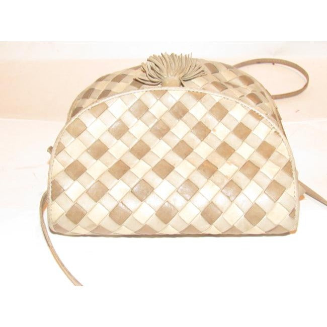 Bottega Veneta Vintage Brown Taupe And Ivory Woven Leather Shoulder Bag