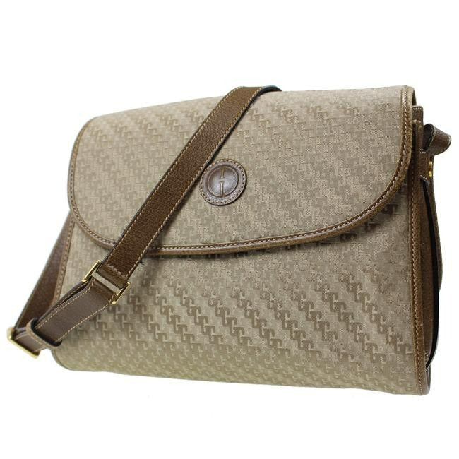 Gucci Vintage Dark Khaki Square G Logo Print Canvas And Camel Leather Cross Body