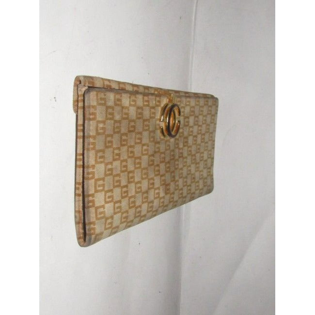 Gucci Brown Square G Logo Print Suede And Brown Leather Vintage Wallet