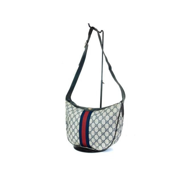 Gucci Shoulder Sherry Line With Red Blue Stripe Navy Guccissima Print Coated Canvas Leather Hobo Bag