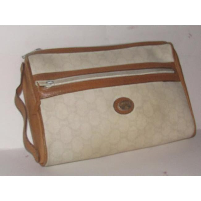 Gucci Webby Guccissima Print Purse Ivory With Tan Leather Coated Canvas Clutch