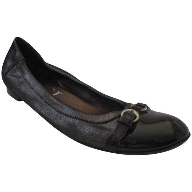 Attilio Giusti Leombruni Pewter Black Patent Toe Ballet Flats Size Eu