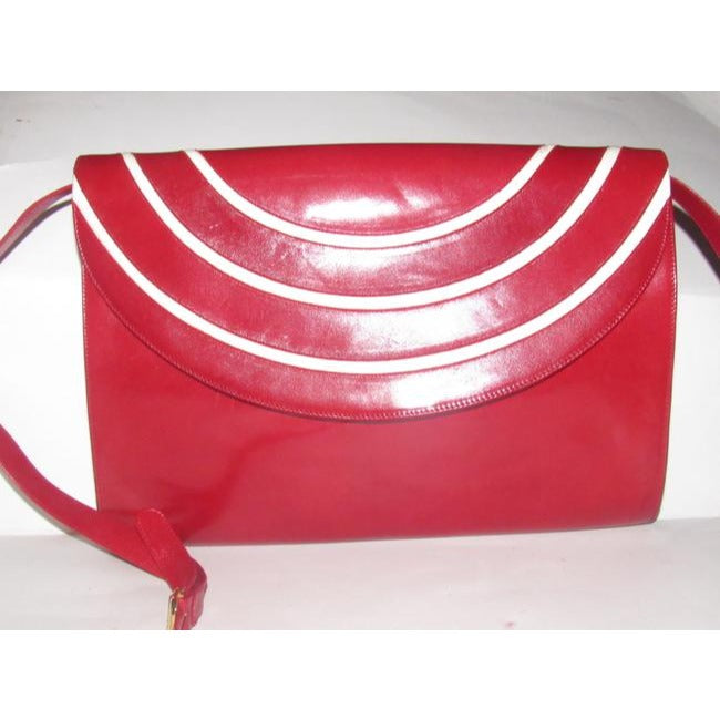 Bally Vintage Pursesdesigner Purses Red Leather With White Striped Accents Shoulder Bag