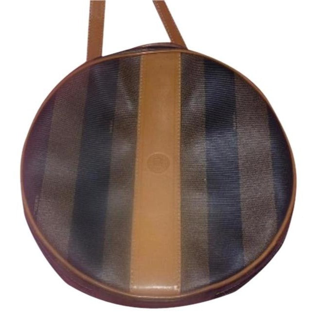 Fendi Box Canvasleather Two Way Hat Boxcross Body Pequin Stripes In Browns Leathercoated Canvas Satc
