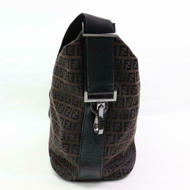 Fendi Shoulder Cross Body Blackbrown Zucchino Print Canvas And Leather Hobo Bag