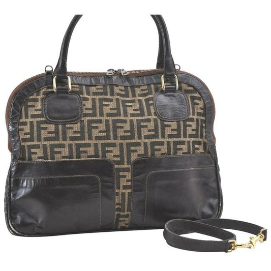 Fendi Top Handle Two Way Tobacco Zucca Print Canvas And Leather Satchel