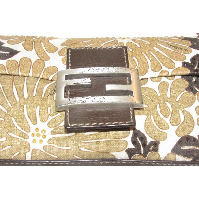 Fendi Zucchino Beaded Pursesdesigner Purses Brown Floral Print W Beads Canvas Leather Beading Baguet