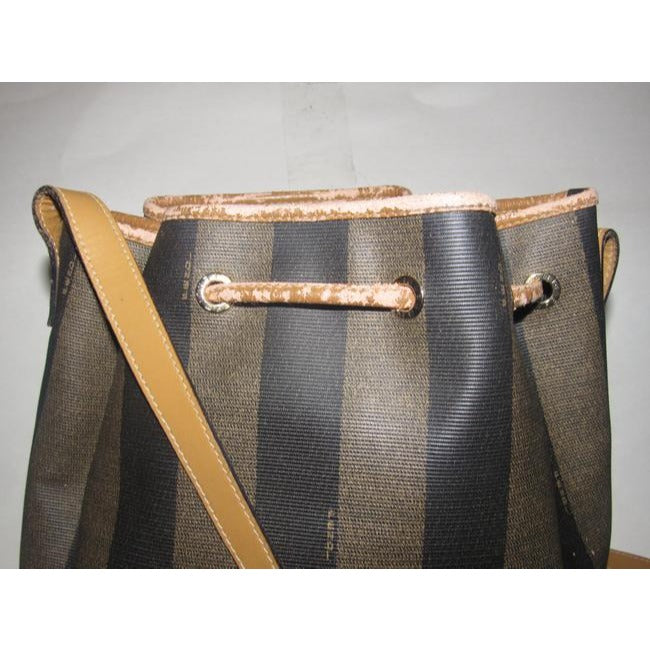 Fendi Vintage Pursesdesigner Purses Wide Striped Coated Canvas In Shades Of Brown And Camel Leather