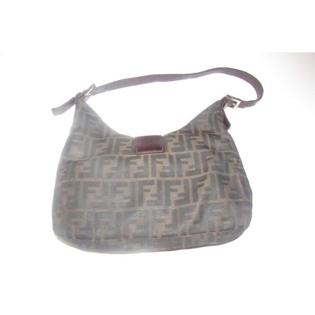 Fendi Hobo Style Tobacco Zucco Print Canvas And Leather Shoulder Bag