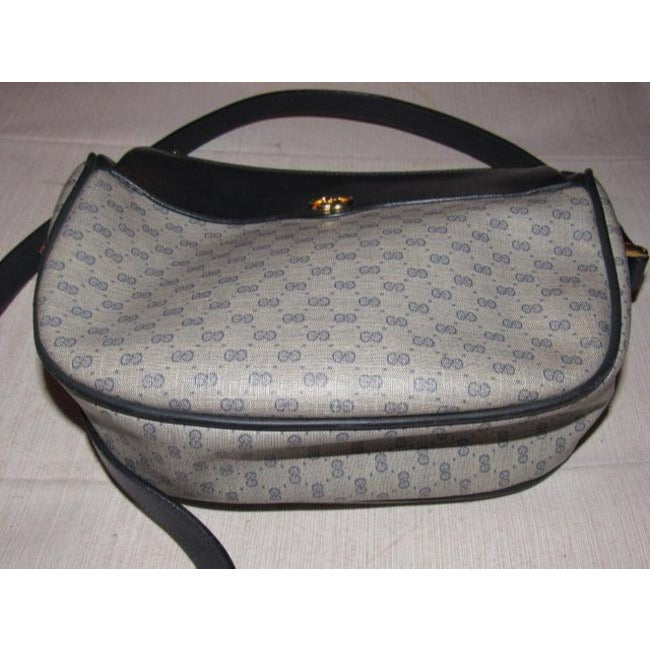 Gucci Vintage Navy Blue Small G Logo Print On Coated Canvas And Navy Leather