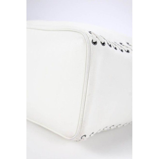 Dior Xl Hobo Style Purses White Leather With Chrome Grommets With Woven Lacing Design And Braided St