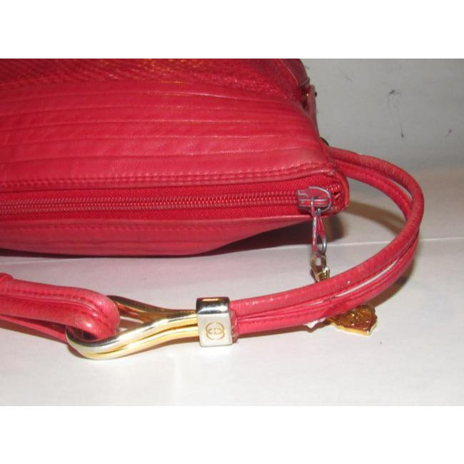 Gucci Red Python Skin & Smooth Leather Bucket Bag w Gold Accents