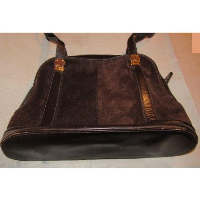 Gucci Vintage Dark Brown Suede And Leather Satchel