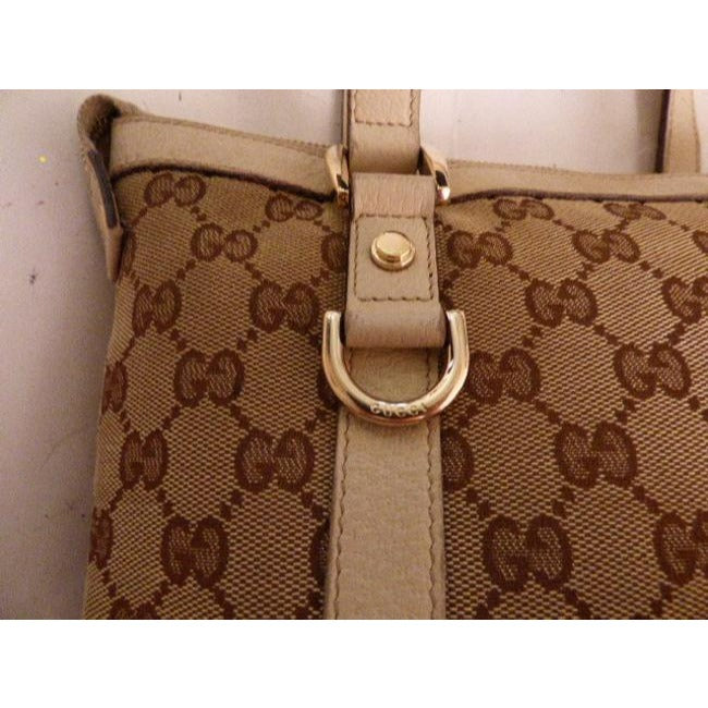 Gucci Abbey Vintage Brown Large Logo Print Canvas And White Leather