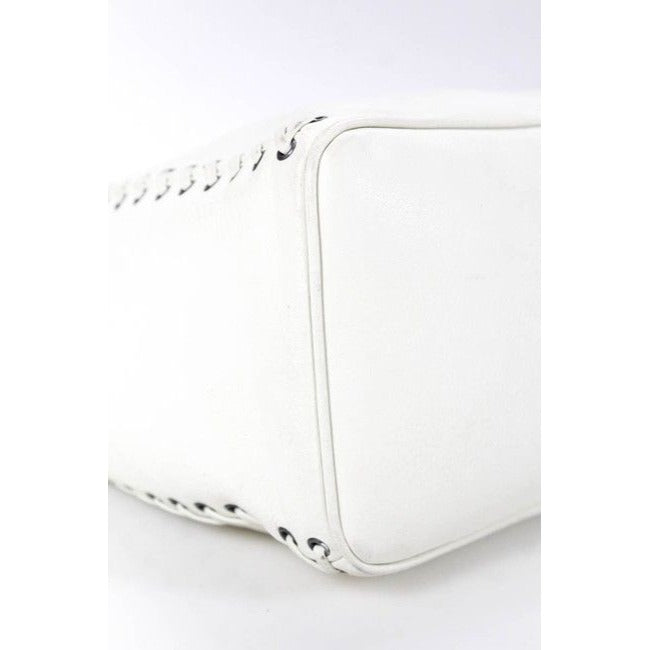 Dior Xl Hobo Style Purses White Leather With Chrome Grommets With Woven Lacing Design And Braided St