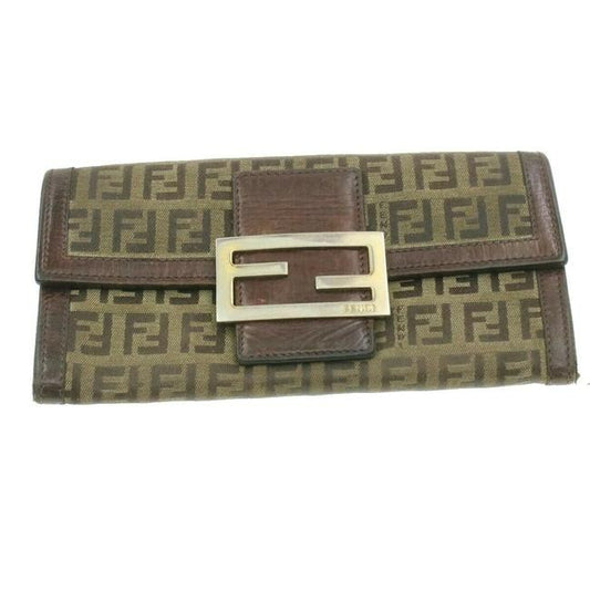 Fendi Tobacco Zucchino Print Continental Style With Chrome Ff Snap Wallet