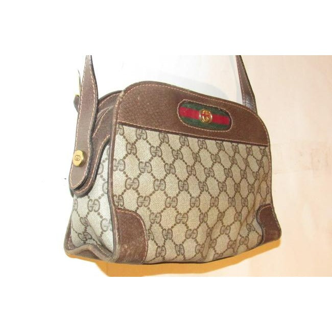 Gucci Vintage Gg Web Brown And Large G Logo Print Coated Canvas