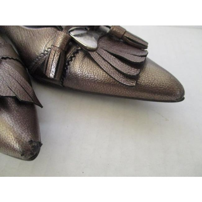 Stuart Weitzman Metallic Pewterdark Gold Pointed Toe Tassel Pewterdark Flats Size Us