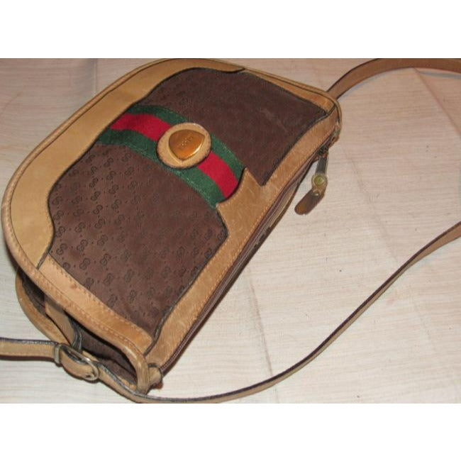 Gucci W Guccissima Canvas Leather Half Moon Shape Red Green Brown Micro G Bag