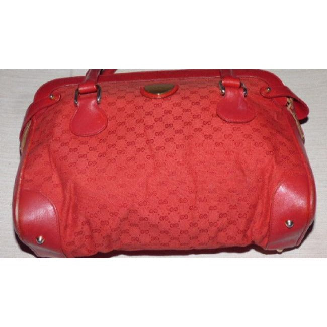 Gucci Boston Small Logo Print Red Canvas And Leather Satchel