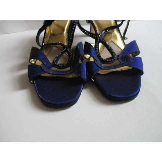 Ros Hommerson Royal Blue Satin Strappy Open Toe Rhinestone Slingbacks Pumps Size Us