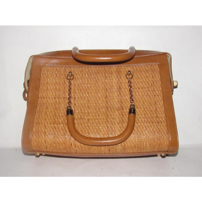 Vintage Pursesdesigner Purses Camel Leather And Natural Woven Raffia Satchel