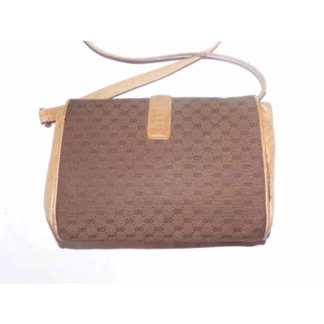 Gucci Vintage Purses Camel Leather Brown Small G Logo Print Canvas And Cross Body Bag