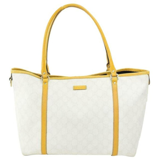 Gucci Bag Web Supreme Brown Large G Logo Print On White Coated Canvas And Yellow Leather Gg Tote