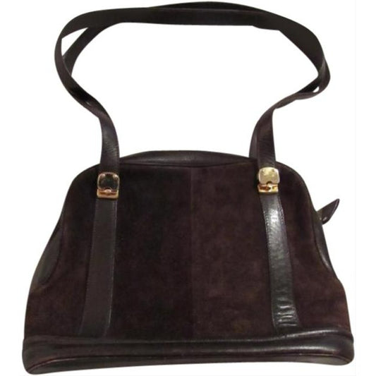 Gucci Vintage Dark Brown Suede And Leather Satchel